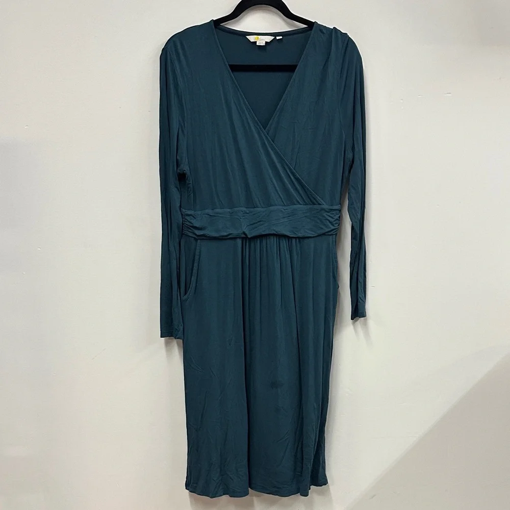 Boden Teal Long Sleeve faux Wrap Dress 12
